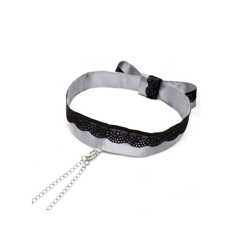 Obroża z zaciskami na sutki - Fifty Shades of Grey Play Nice Satin Collar & Nipple Clamps